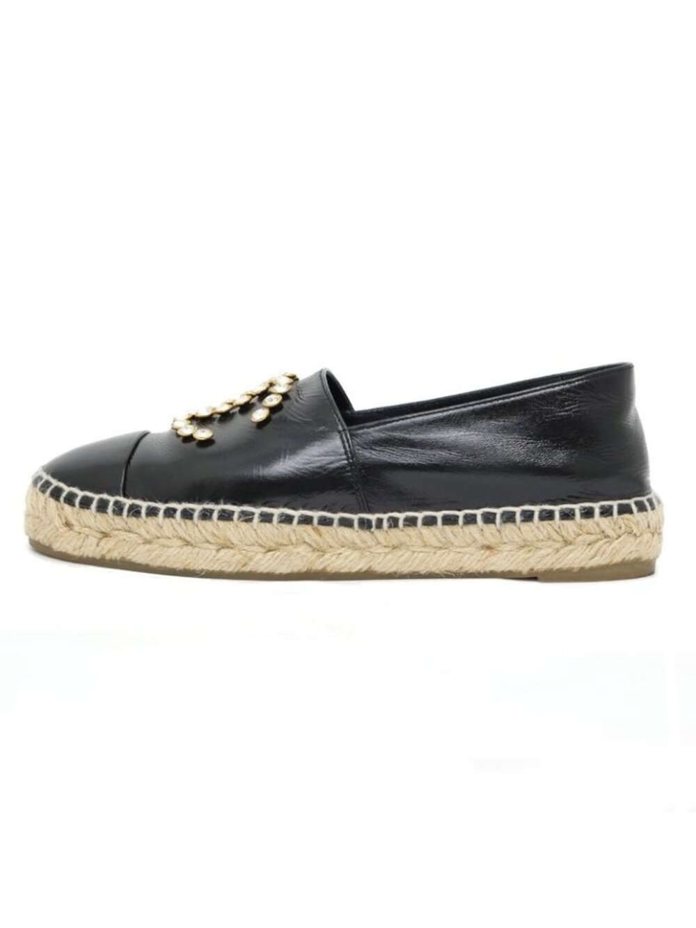 Chanel Espadrilles Coco Mark Bijoux Black Patent Leather 20 C 37